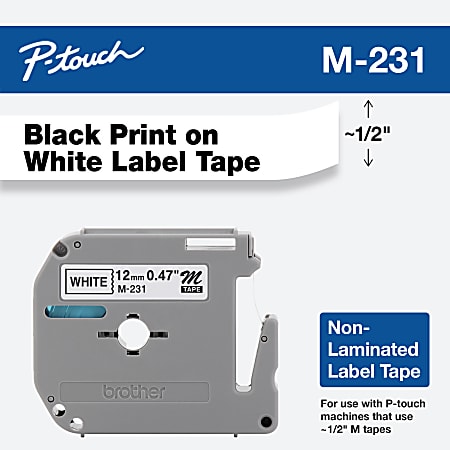 Brother® M-231 Black-On-White Tape, 0.47