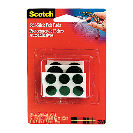 Scotch® Self-Stick Felt Pads, Green, Assorted Sizes, Pack Of 20