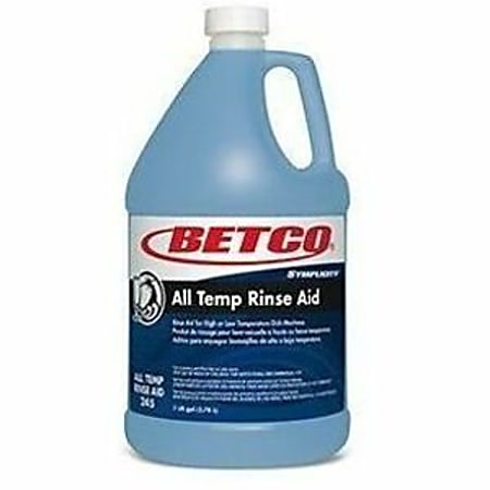 Symplicity All Temp Rinse Aid - For Dishwasher - Concentrate - Liquid - 128 fl oz (4 quart) - IPA/Surfactant Scent - Recommended For: Alkaline Deposit Remover, Hard Water Deposit Remover - Low Foaming, Spill Proof - Blue Bottle - 4 / Case