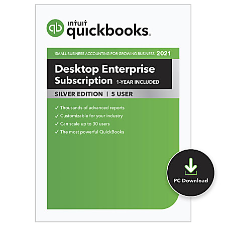 Intuit® QuickBooks® Desktop Enterprise 2021, Silver, For 5 Users, 1-Year Subscription, Windows®, Download
