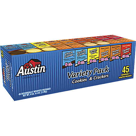 Austin Cookies And Crackers Variety Pack, Box Of 45 Packs