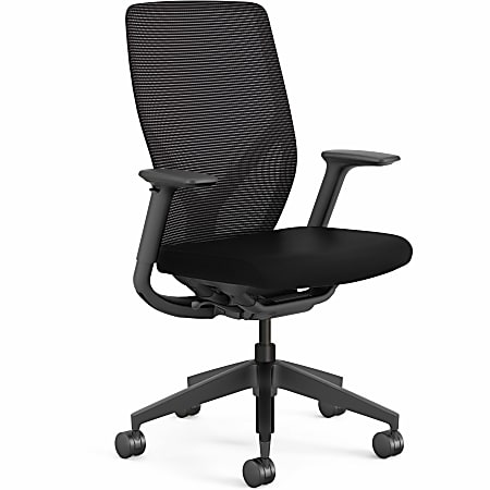 HON Flexion Task Chair - Black Fabric Seat - Black Mesh Back - Black Frame - 5-star Base - Armrest - 1 Each