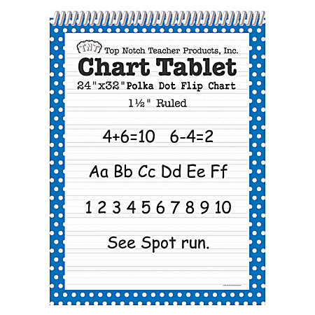 Top Notch® Polka Dot Chart Tablets, 24" x 32", 1 1/2" Ruled, Blue, Pack Of 2
