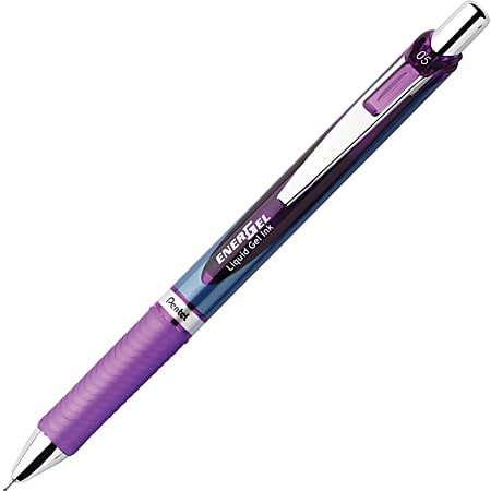 Pentel EnerGel RTX Liquid Gel Pen - Fine Pen Point - 0.5 mm Pen Point Size - Needle Pen Point Style - Refillable - Retractable - Violet Gel-based Ink - Blue Stainless Steel Barrel - Metal Tip - 1 Each