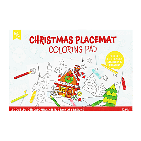 Little Yellow Bicycle® Color-Your-Own Placemats, 17" x 11-1/8", Christmas, Set Of 12 Placemats
