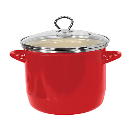 Vasconia® 8-Qt Steel Stockpot With Glass Lid, 7-7/16” x 9-5/8” x 9-13/16”, Red