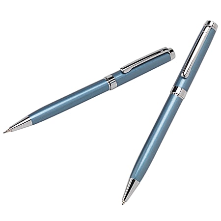 FORAY® Ballpoint Pen And Mechanical Pencil Gift Set, Microtip, Black Ink, Blue Barrels