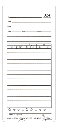 Acroprint ATR480 Weekly/Bi-Weekly/Monthly Time Cards, 2-Sided, 3-3/8" x 7-1/2", Pack Of 50 Time Cards