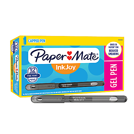 Paper Mate® Inkjoy Gel 600ST Stick Pens, Fine Point, 0.5 mm, Black Barrel, Black Ink, Pack Of 12