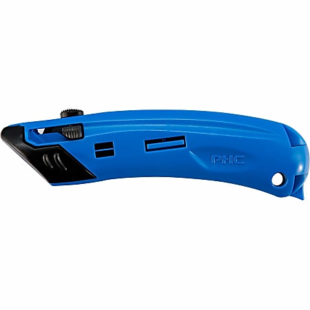 Safety First System Pacific EZ4 Self-retractable Guarded Safety Cutter - Self-retractable, Safety Guard, Spring-loaded Blade, Finger Guard, Durable, Lightweight, Ergonomic Handle - Plastic - Black, Blue - 1 Each Safety First System Pacific EZ4 Self-retractable Guarded Safety Cutter - Self-retractable, Safety Guard, Spring-loaded Blade, Finger Guard, Durable, Lightweight, Ergonomic Handle - Plastic - Black, Blue - 1 Each