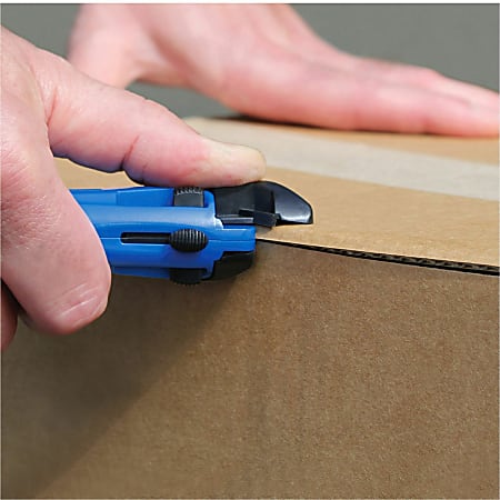 Safety First System Pacific EZ4 Self-retractable Guarded Safety Cutter - Self-retractable, Safety Guard, Spring-loaded Blade, Finger Guard, Durable, Lightweight, Ergonomic Handle - Plastic - Black, Blue - 1 Each Safety First System Pacific EZ4 Self-retractable Guarded Safety Cutter - Self-retractable, Safety Guard, Spring-loaded Blade, Finger Guard, Durable, Lightweight, Ergonomic Handle - Plastic - Black, Blue - 1 Each