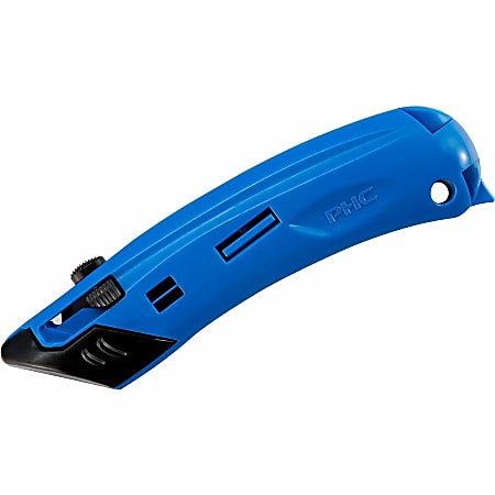 Safety First System Pacific EZ4 Self-retractable Guarded Safety Cutter - Self-retractable, Safety Guard, Spring-loaded Blade, Finger Guard, Durable, Lightweight, Ergonomic Handle - Plastic - Black, Blue - 1 Each Safety First System Pacific EZ4 Self-retractable Guarded Safety Cutter - Self-retractable, Safety Guard, Spring-loaded Blade, Finger Guard, Durable, Lightweight, Ergonomic Handle - Plastic - Black, Blue - 1 Each