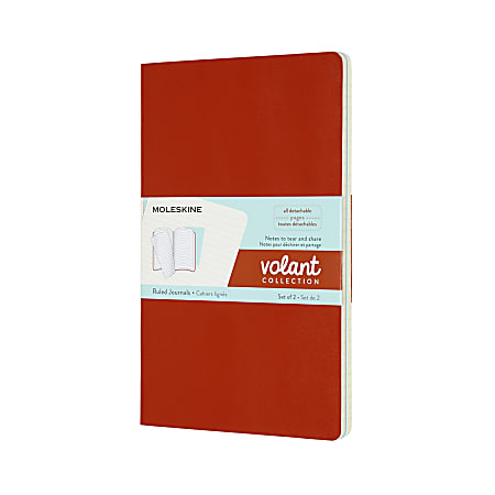 Moleskine Volant Journals, 5" x 8-1/4", Ruled, 96 Pages (48 Sheets), Coral Orange/Aqua Blue, Set Of 2 Journals