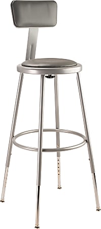 National Public Seating Adjustable Vinyl-Padded Task Stool, With Backrest, 38" -  47-1/2"H, Gray