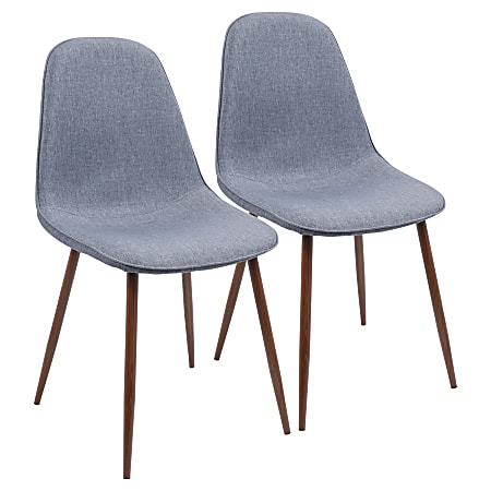 LumiSource Pebble Dining Chairs, Fabric, Blue/Walnut, Set Of 2 Chairs