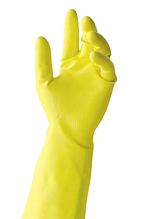 Tronex Extra-Strength Flock-Lined Latex Multipurpose Gloves, Small, Yellow, Pack Of 24 Gloves