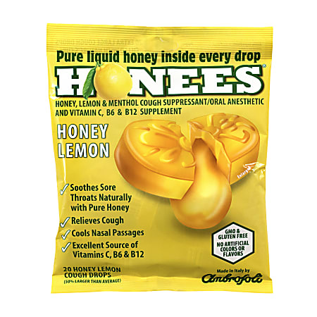 Honees Cough Drops, Honey Lemon, 20 Per Pouch,