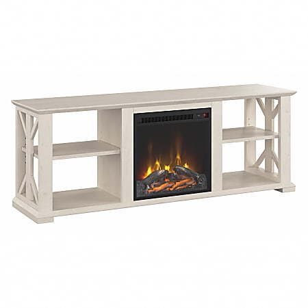 Bush® Furniture Homestead Electric Fireplace TV Stand For 70" TVs, Linen White Oak, Standard Delivery