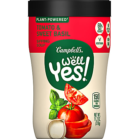Campbell's Well Yes Sipping Soup, Tomato And Sweet Basil, 11.2 Oz, Case Of 8 Cups