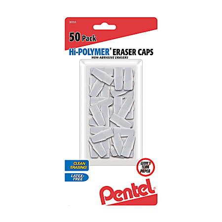 Pentel Hi Polymer Eraser Caps White Pack Of 50 - Office Depot