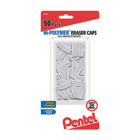 Pentel® Hi-Polymer® Eraser Caps, White, Pack Of 50