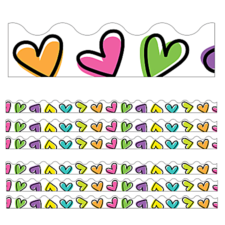 Carson Dellosa Education Scalloped Border, Kind Vibes Doodle Hearts, 39' Per Pack, Set Of 6 Packs