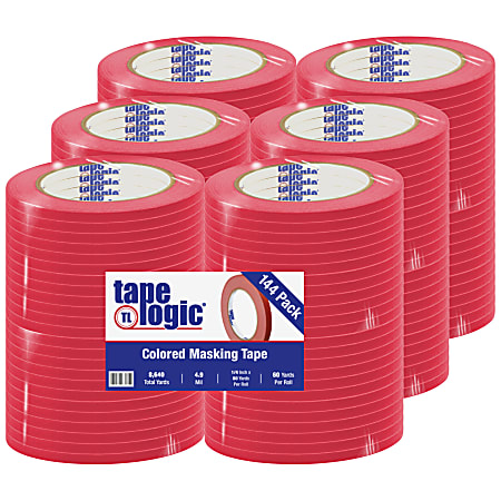 Tape Logic® Color Masking Tape, 3" Core, 0.25" x 180', Red, Case Of 144