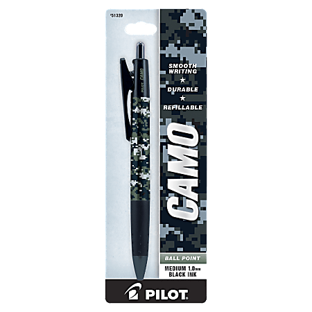 Pilot© CAMO Ballpoint Pen, 1.0 mm, Medium Point, U.S. Navy Blue Barrel, Black Ink