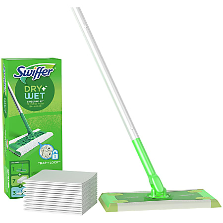 Swiffer® Sweeper® Dry + Wet Starter Kit, 46H x 10W x 8D, Silver/Green