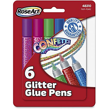 RoseArt Confetti Glitter Glue Pens - 0.21 oz - 6 / Pack - Assorted