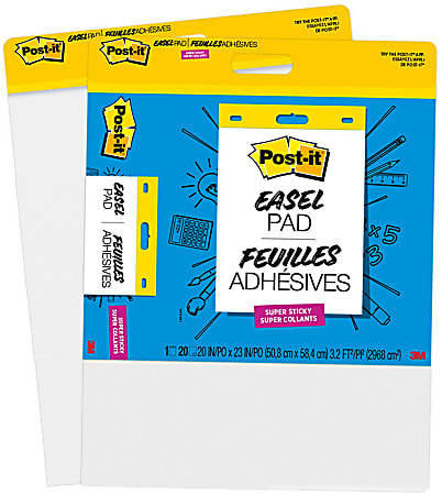 Post-it Super Sticky Easel Pads 20" x 23", White, 2 Pads of 20 Sheets