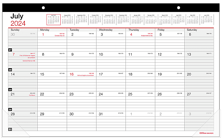 2024-2025 Office Depot® Brand Monthly Academic Desk Calendar, 17-3/4" x 10-7/8", 30% Recycled, July 2024 To June 2025