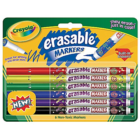Crayola® Erasable Markers, Fine Point, Assorted Colors, Pack Of 6