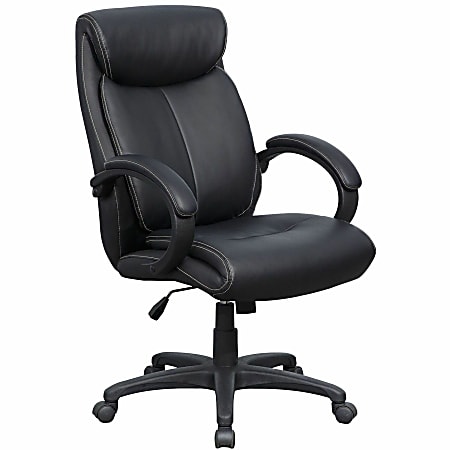 Lorell® Ergonomic Bonded Leather High-Back Executive Chair, Loop Arms, Black