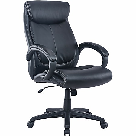 Lorell® Ergonomic Bonded Leather High-Back Executive Chair, Loop Arms, Black