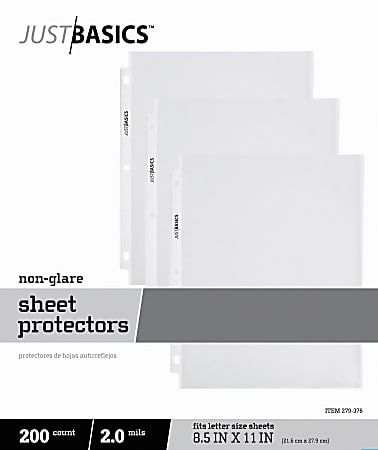 Just Basics™ Lightweight Sheet Protectors, 8-1/2 x 11", Semi-Clear, Non-Glare, Box Of 200