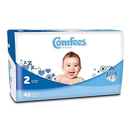 Attends® Comfees® Baby Diapers, Size 2, White, Pack Of 42