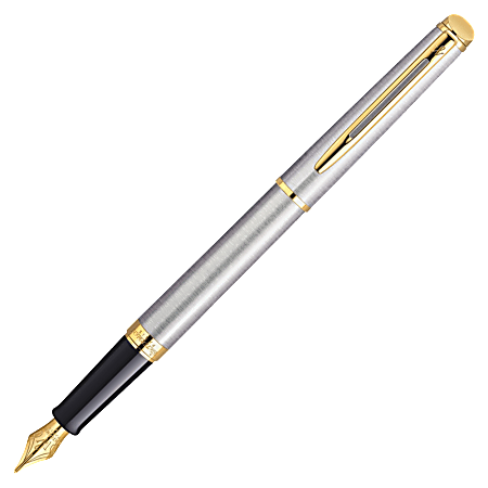 Waterman® Hemisphere Fountain Pen, Medium Point, Silver/Gold Barrel, Blue Ink