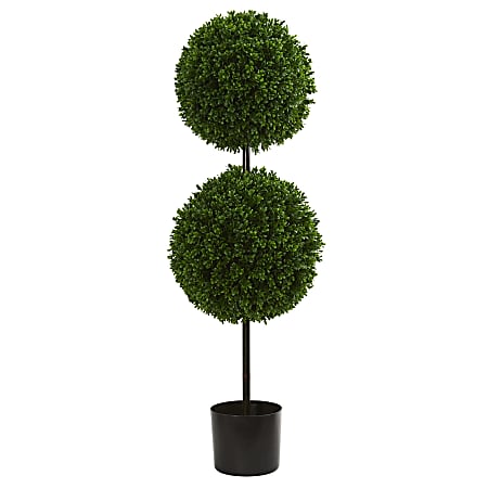 Nearly Natural Boxwood Double Ball Topiary 42”H Artificial UV Resistant Indoor/Outdoor Tree, 42”H x 14”W x 14”D, Green