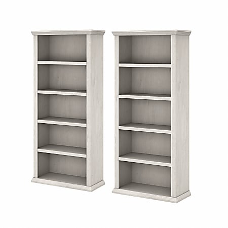 Bush Business Furniture Yorktown 67"H 5-Shelf Bookcases, Linen White Oak, Set Of 2 Bookcases, Standard Delivery