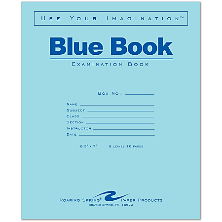 Roaring Spring Blue Book 8-sheet Exam Booklet - 8 Sheets - Stapled - Ruled Margin - 15 lb Basis Weight - 7" x 8 1/2" - White Paper - Blue Cover - Dual Sided - 1 Each