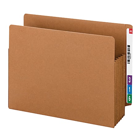 Smead® TUFF® End-Tab File Pockets, 5 1/4" Expansion, Letter Size, 30% Recycled, Redrope, Box Of 10