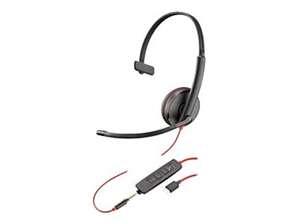 Poly Blackwire C3215 Monaural Headset + Carry Case (Bulk Qty.50) - Mono - Mini-phone (3.5mm), USB Type C - Wired - 32 Ohm - 20 Hz - 20 kHz - Over-the-head, On-ear - Monaural - Ear-cup - 7.40 ft Cable - Noise Cancelling, Omni-directional Microphone