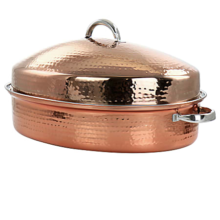 Gibson Home Radiance 17-1/2" Stainless Steel Copper-Plated Oval Roaster, Copper