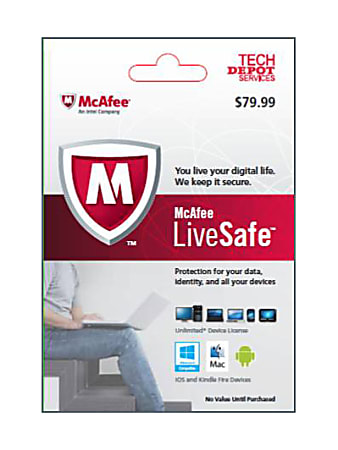 McAfee® LiveSafe™, For PC/Mac®, iOS, or Android, Unlimited Devices, 1-year subscription, Download