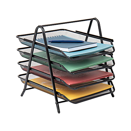 Mind Reader 4-Tier Desktop Organizer Paper Tray, 12-1/2”H x 13-3/4”W x 11-3/4”D, Black