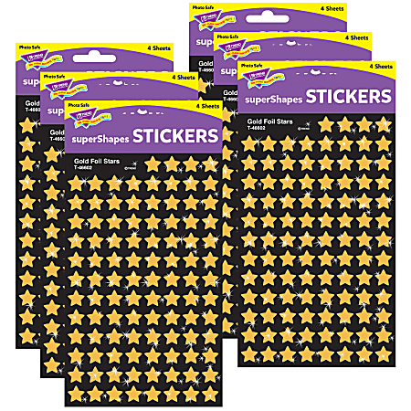 Trend superShapes Stickers, Gold Foil Stars, 400 Stickers Per Pack, Set Of 6 Packs