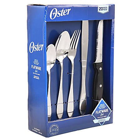 Oster Silvermist 20-Piece Stainless Steel Flatware Set With Steak Knives, Silver