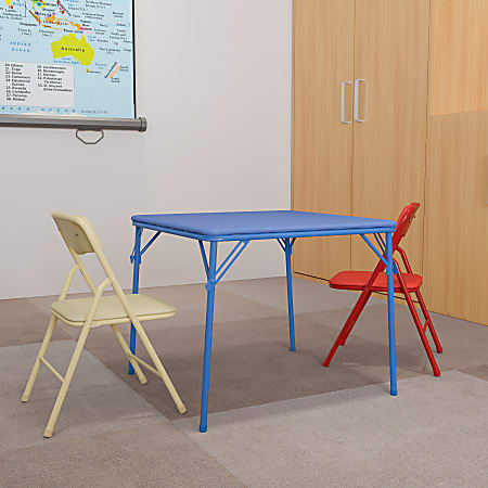 Flash Furniture Kids' Colorful Table With 2 Folding Chairs, Square, 20"W x 20"D, Blue
