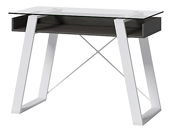 Elle Décor Lara 42”W Writing Desk, Cool Gray/Snow White